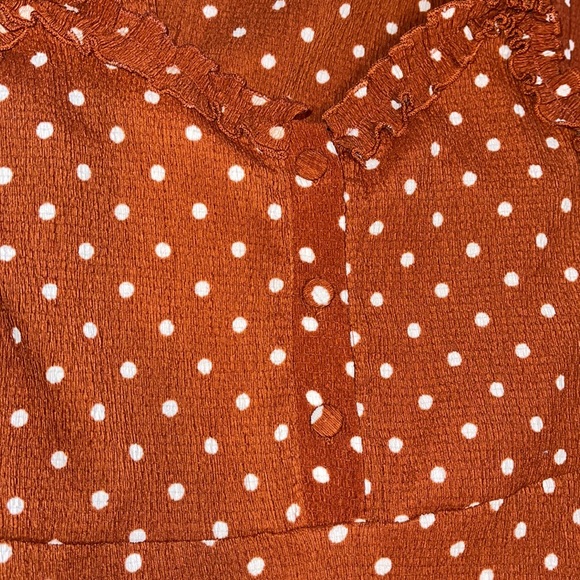Urban Outfitters Women Burnt Orange Polka Dot Ruffle Boho Dress - Picture 5 of 7